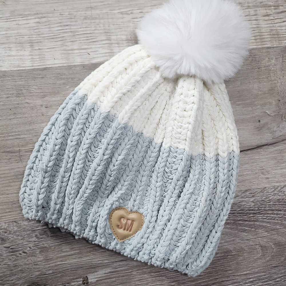 Stylish Two-Tone Knit Beanie with Pom Pom By Steve Madden